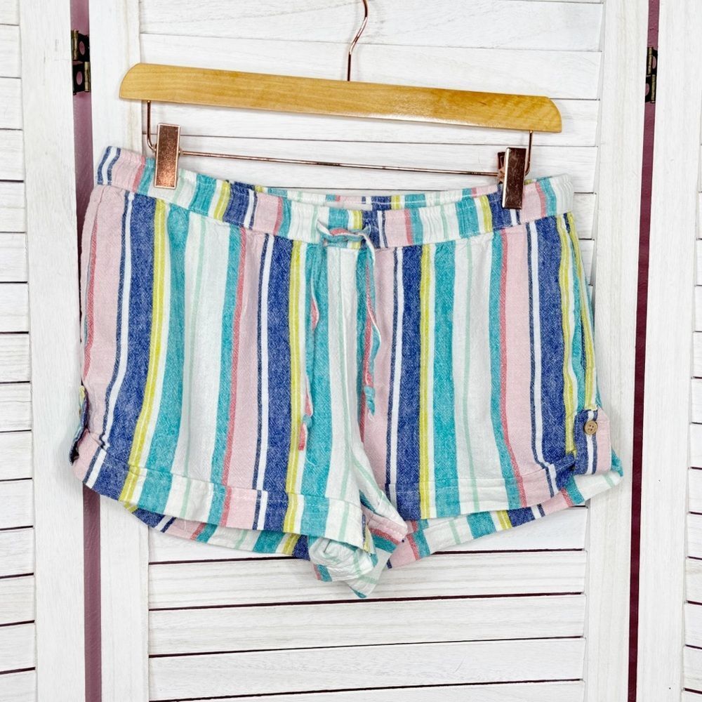 So Juniors Multicolor Striped Linen Cuffed Hem‎ Shorts Small